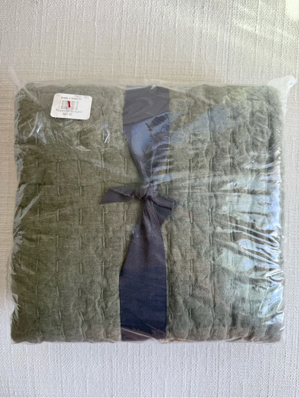 Pottery Barn Cotton Linen Handcrafted Quilted Euro Sham Loden Green